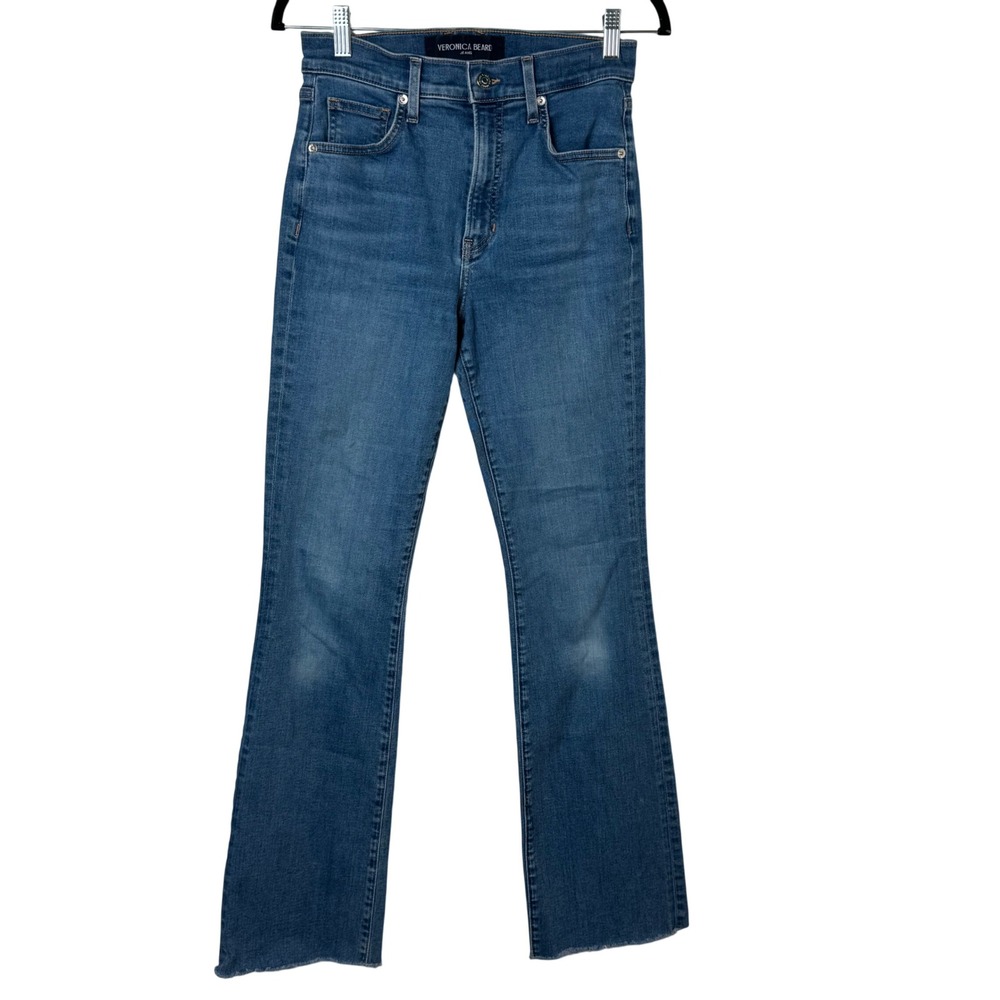 Veronica Beard Cameron Bootcut Jeans Women 28 Blue High Rise Raw Hem Stretch